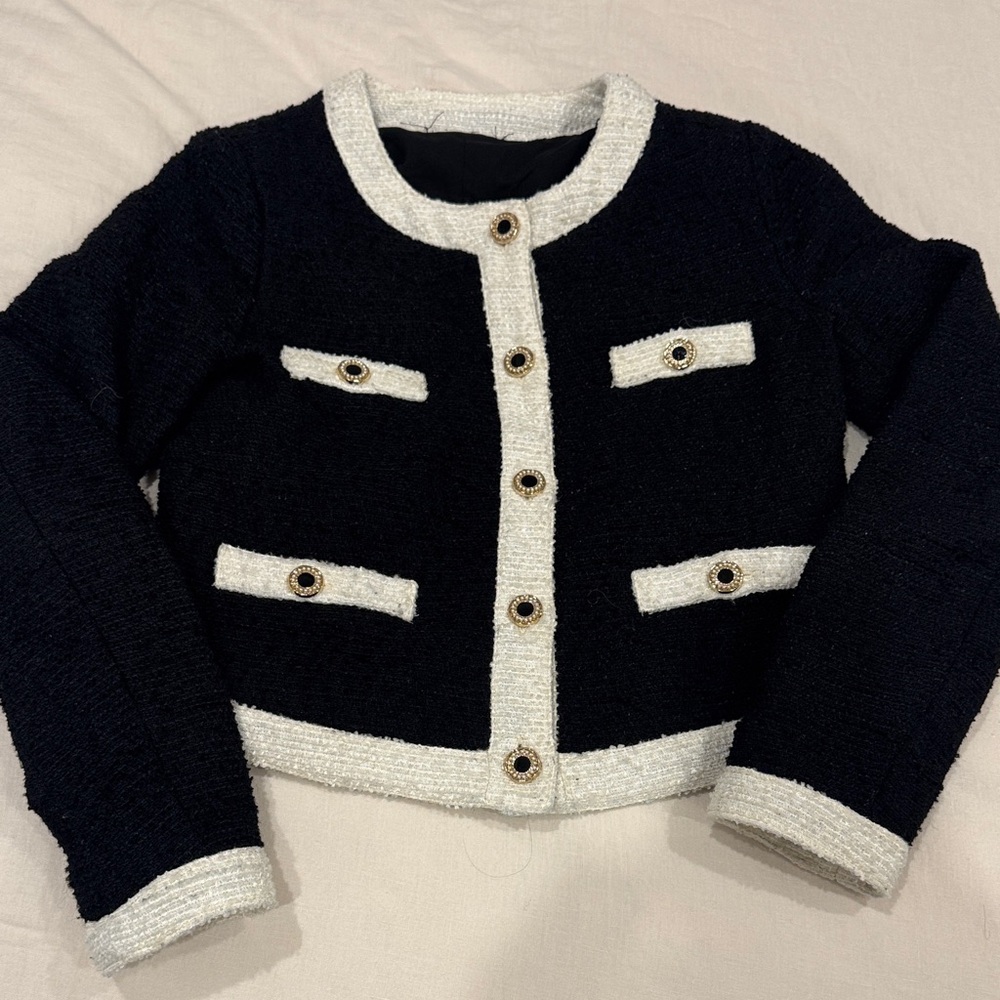 Aqua Chic Black and White Tweed Jacket